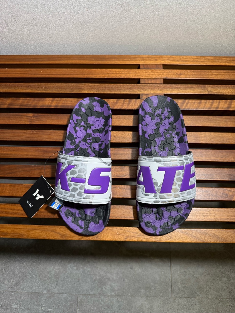 Purple and Black Slide Sandals with Gray Strap